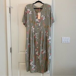 Floral Button-Down Maxi Dress in Green